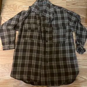SHEIN Drop Shoulder Buttoned Plaid Longline Blouse
